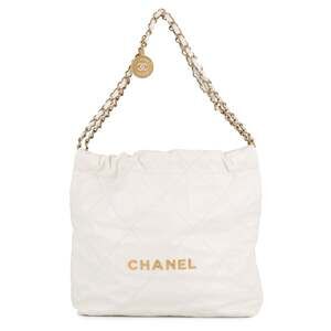 CHANEL 22 Matelasse Small Handbag in Shiny Calfskin (AS3260) White. Women's h...